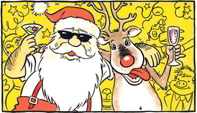 Känninen UG-tyyppi. 1600-luvun Britanniassa Joulupukki nähtiin värikkäästi pukeutuneena äijänä, joka juhli rankasti ja oli erityisen perso viinaksille.