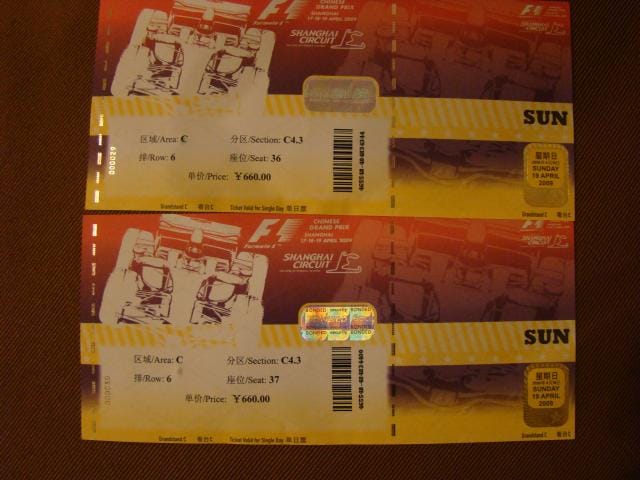 Liput Shanghain F1-kisaan huhtikuussa