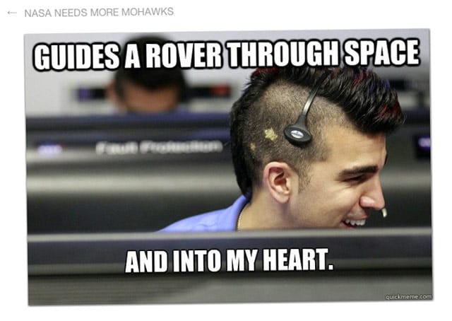 Ruutukaappaus Tumblr-sivulta NASA needs more mohawks.