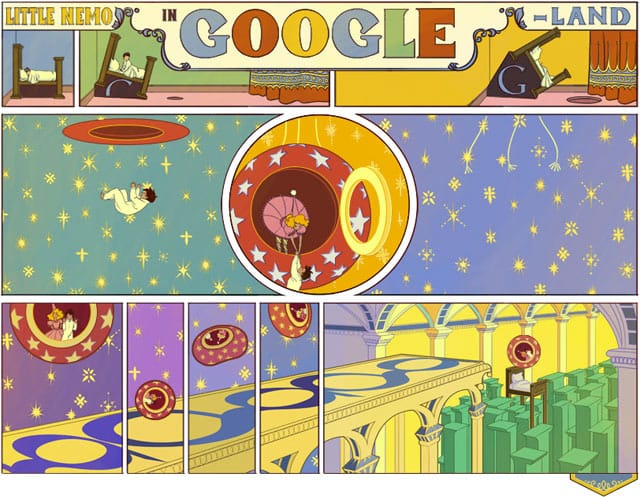 Animoitu kuvituskuva suurenee Googlen etusivulla nuolesta klikkaamalla.