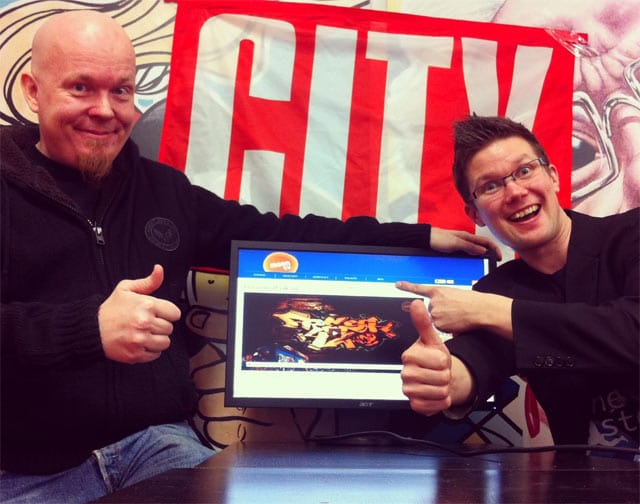 Toimitusjohtajat tyytyväisinä. MoonTV:n Jarkko Koskinen (vas.) ja Cityn Ilkka Lavas lähtevät innolla yhteistyöhön.