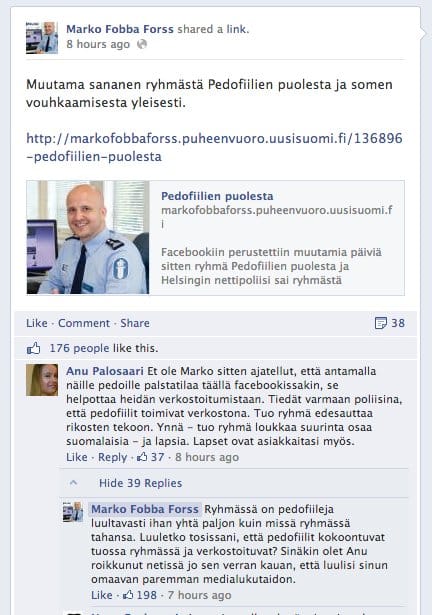 Anu Palosaaren sekoilua Fobban Facebook-seinällä. https://www.facebook.com/marko.f.forss/posts/619644028064393