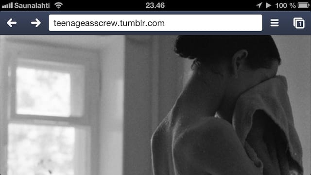 Chromen pornotilan, eli Incogniton tunnistaa mobiililaitteillakin siniharmaasta työkalupalkista.