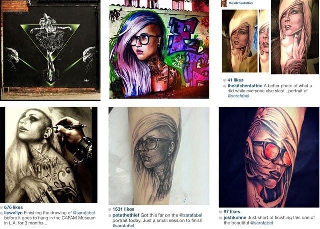 Sara Fabelin kuvaa näkyy muun muassa tatuointeina.