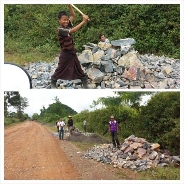 Työnteko voi olla myös hauskaa. Tietyömaa Myanmarissa.