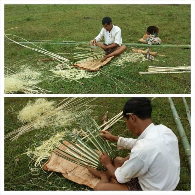 Kun Myanmarissa menee ulos kaupungeista, näkee oikeata burmalaiselämää. Kuvassa mies punoo bambukoria.