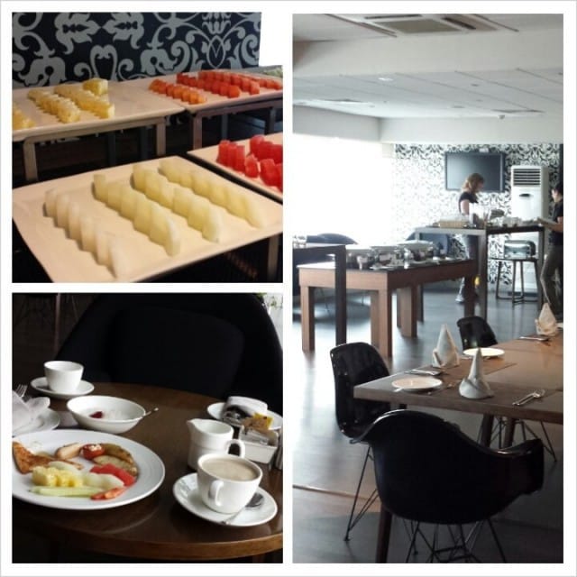 Aamupala Eaton hotellilla Delhin uudella lentokentällä.