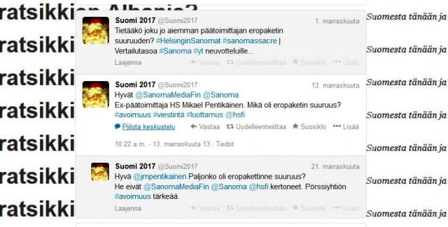 Twitter-kanavan mahdollisuuksia suoraan kysymiseen.