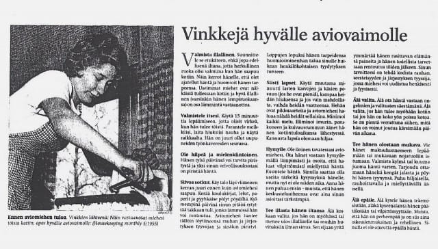 Vinkkejä hyvälle vaimolle.
