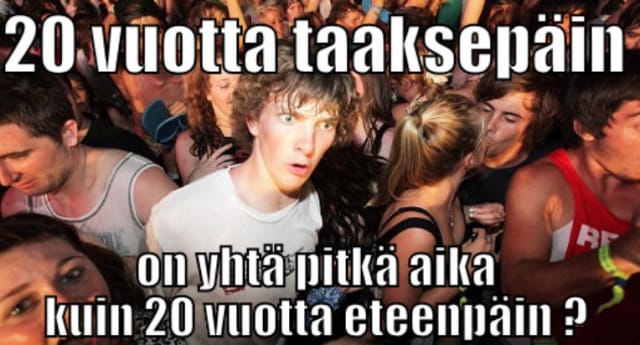 20 vuotta taaksepäin on yhtä pitkä aika kuin 20 vuotta eteenpäin?