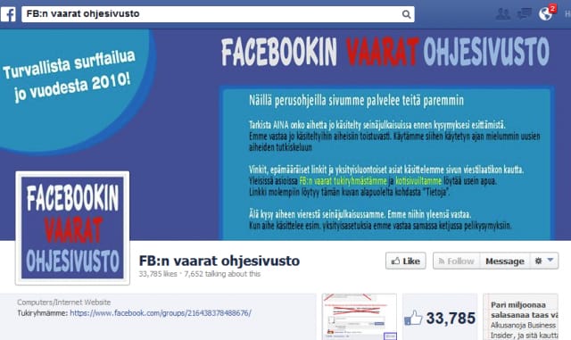 Facebookin vaarat -ohjesivusto opastaa tyypillisimmissä huijauksissa.
