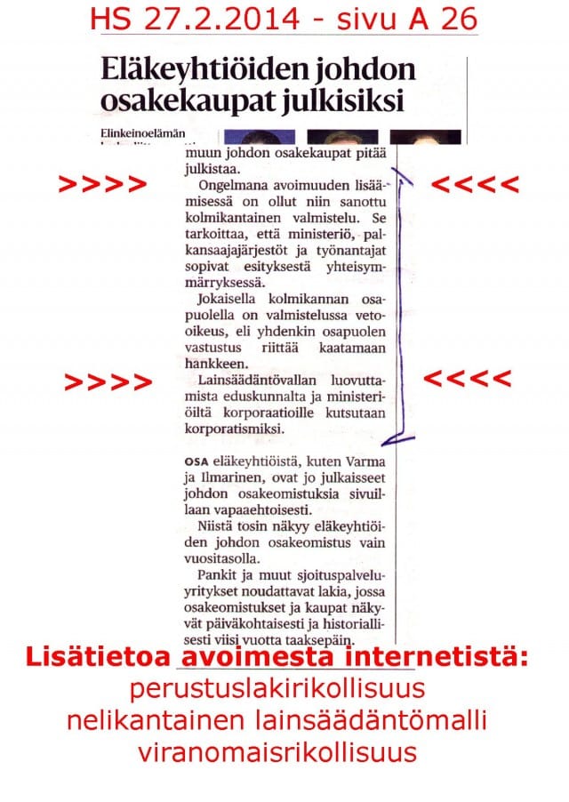 Perustuslain vastainen nelikantainen lainsäädäntömalli Suomessa 2014.