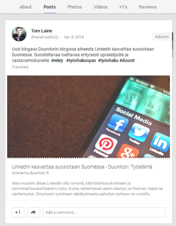 Google Plussan merkitys kasvaa