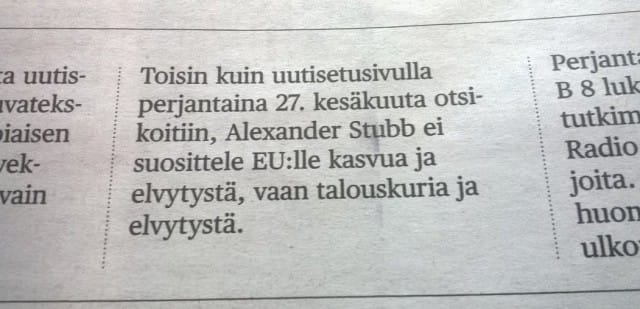 Oleellinen oikaisu.