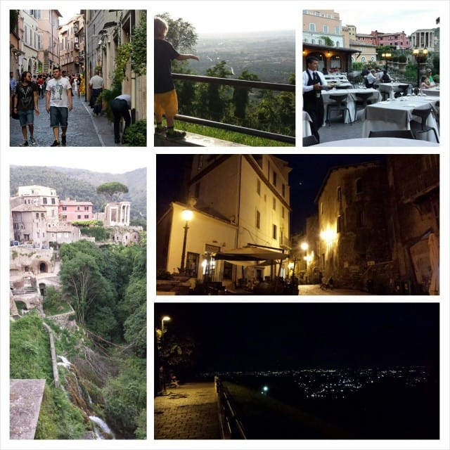 Tivoli -kaupunki on puoli tuntia Rooman ulkopuolella. Sieltä on hienot näkymät alas Roomaan. Auringon laskettua valomeri on huikea.