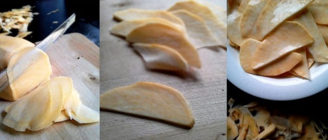 Täydellinen lanttusiivu on ohuen ohut, eikä siinä ole yhtään teräviä kulmia. Mandoliini on hyvä apuväline!