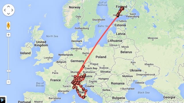 Google Maps on seurannut minua koko Euroopan reissuni ajan. Seurannan tarkkuus on hämmentävä.