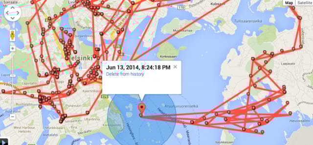 Google Maps tietää liikkeistäni ilmeisesti enemmän kuin minä. En muistaakseni ole ollut Ryssäsaaren edustalla veneilemässä. Jollen sitten ole ollut tietämättäni??? Ehkä Google tietää enemmän kuin minä!?!