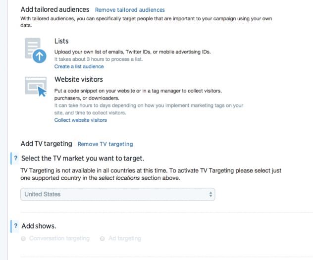 Twitteriin voi tehdä myös retargetointia tai email-listaperusteista kohdennusta.