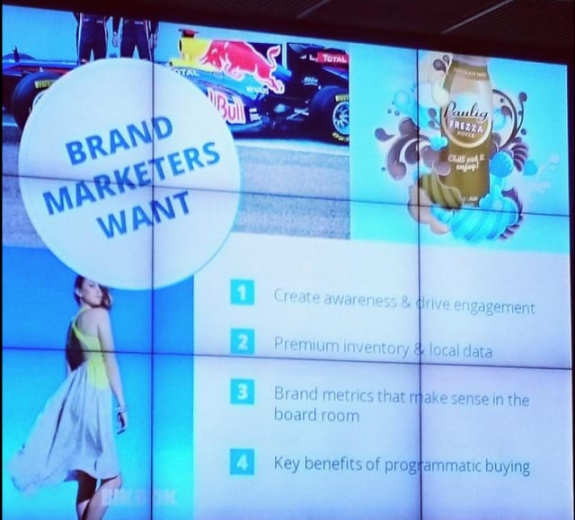 Mitä brändimainostaja haluaa? Kuva Mats Perssonin esityksestä IAB ohjelmallisen ostamisen seminaarissa Helsingissä.