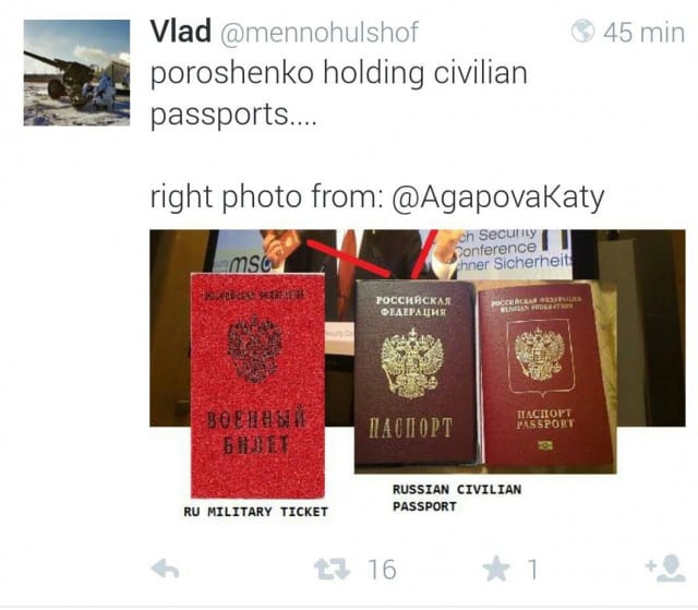 Twitterhuhun mukaan kuvassa ei ole sotilaspassi vaan siviilipassi. Kuva on ovelasti katkaistu siihen kohtaan missä pitäisi näkyä yksi sotilaspassi. Alkuperäisellä videolla sekin näkyy.