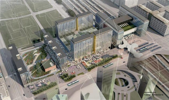 Havainnekuva Keski-Pasilasta, missä rakennuttajana toimii "kilpailun" voittanut YIT.