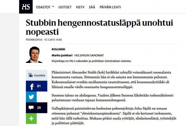 Stubbin hengen­nostatusläppä unohtui nopeasti