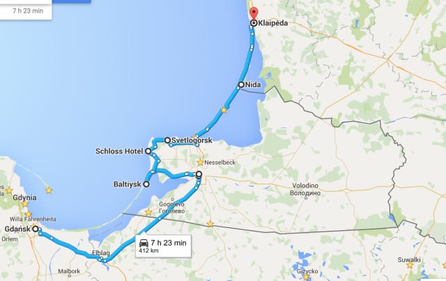 Reittini kulki: Puola Gdansk - Kaliningrad - Baltiysk - Svetlogorsk - Liettua Nida - Klaipeda.