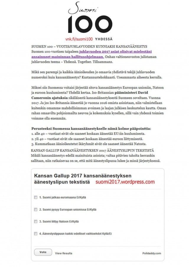 Kansanäänestys 2017. Yhdessä. Tillsammans. Together.