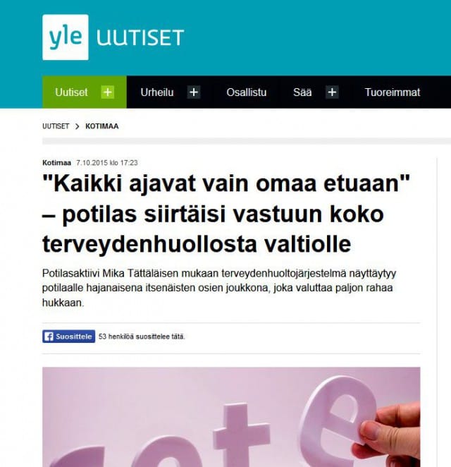 Tsekkaa uutisessa oleva linkkaus 8 teesiin terveydenhuollostamme.