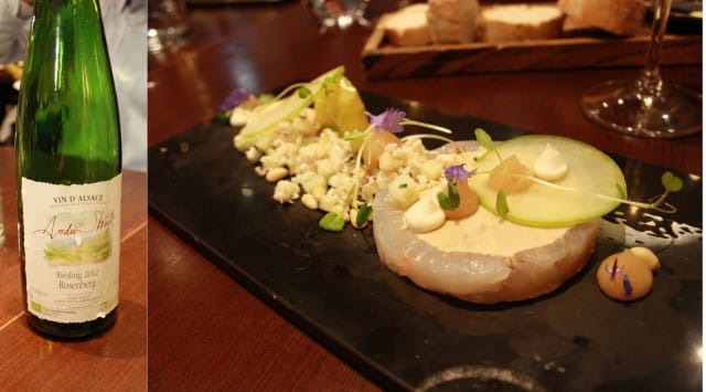 Riesling Rosenberg 2012, André Stentz. LAVARET JA FOIE - ”siikaa, ankanmaksaa, omenaa ja macadamiaa”