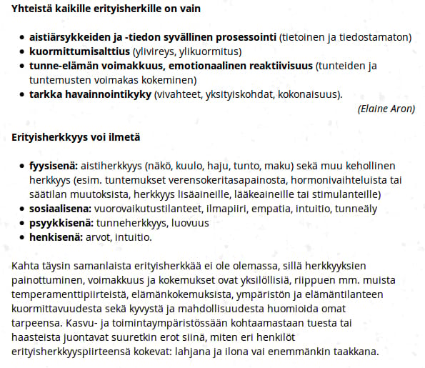 kuvakaappaus blogista "Erityisherkän elämää"