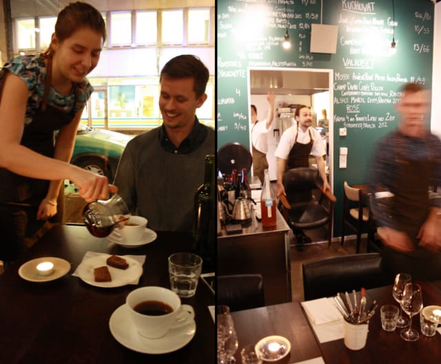 Barista Arda kaataa Etiopialaista käsinsuodatettua kahvia / Lauri kuljettaa rikkomaani tuolia takahuoneeseen, Toni kiittelee ja hyvästelee poistuvaa asiakasta, Pekan vauhtia kukaan ei voi pysäyttää.