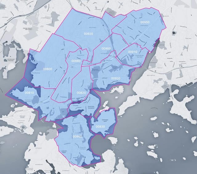 Woltin toimitusalue Itä-Helsingissä.