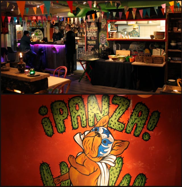 Ennen illalisen alkua jauhetaan vähän schaibaa ja tsekkallaan illan varaustilannetta. / Panza sisusta on täynnä hauskoja yksityiskohtia, tyyliä voisi luonnehtia hallituksi kaaokseksi, mikä taitaa myös kuvata Meksikoa, ainakin jollain asteella.