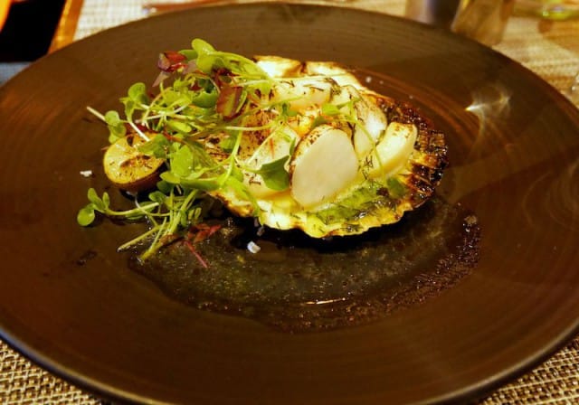 Hiiligrillissä paahdettua kuningasrapu ja kampasimpukka oli toimiva kokonaisuus