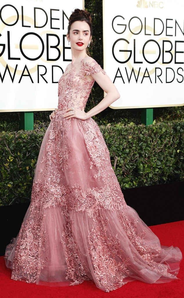 Robe de soirée rose lily collins