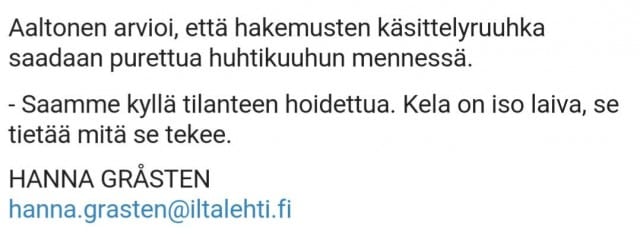 Kelan pääjohtajan kommentti Iltalehdessä 3.3.2017