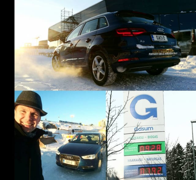 Kaasuautoon voi tankata kaasua, mutta myös bensaa. Käytännössä tämä Audi A3 toimii huomaamatta kummallakin ja osaa vaihtaa tarvittaessa kaasulta bensalle.