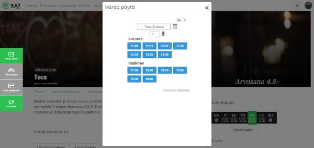 Pöytävarauksen tekeminen uudessa Eatissa on todella helppoa.