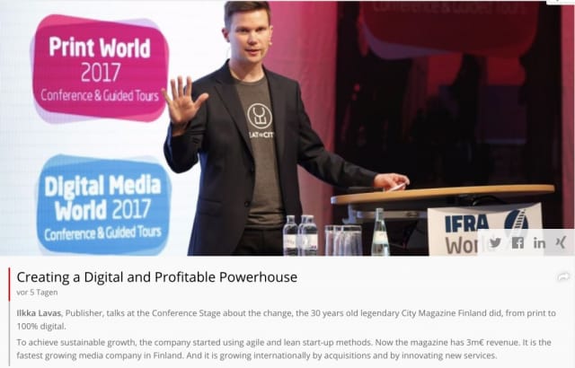 Media-ala kasvaa ja kehittyy uusista digitaalisista bisneksistä. Käyn paljon puhumassa kansainvälisissä seminaareissa maailman johtaville mediataloille uudesta ravintoloiden löytämisen bisnesmahdollisuuksista.