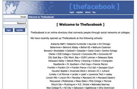 Facebookin versio vuodelta 2004