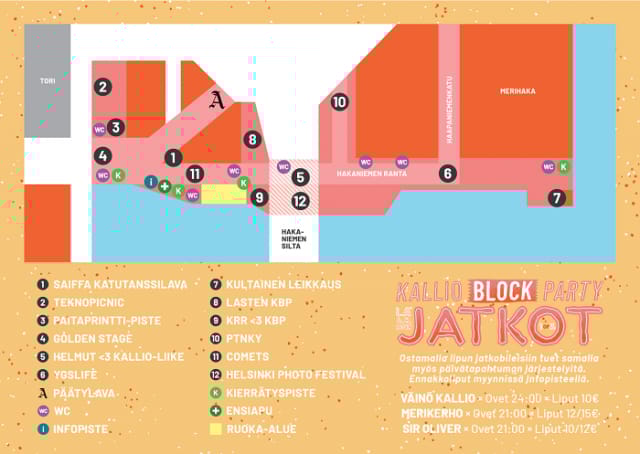 Tapahtuma-alue kattaa Hakaniemenrannan torilta Merihakaan saakka.