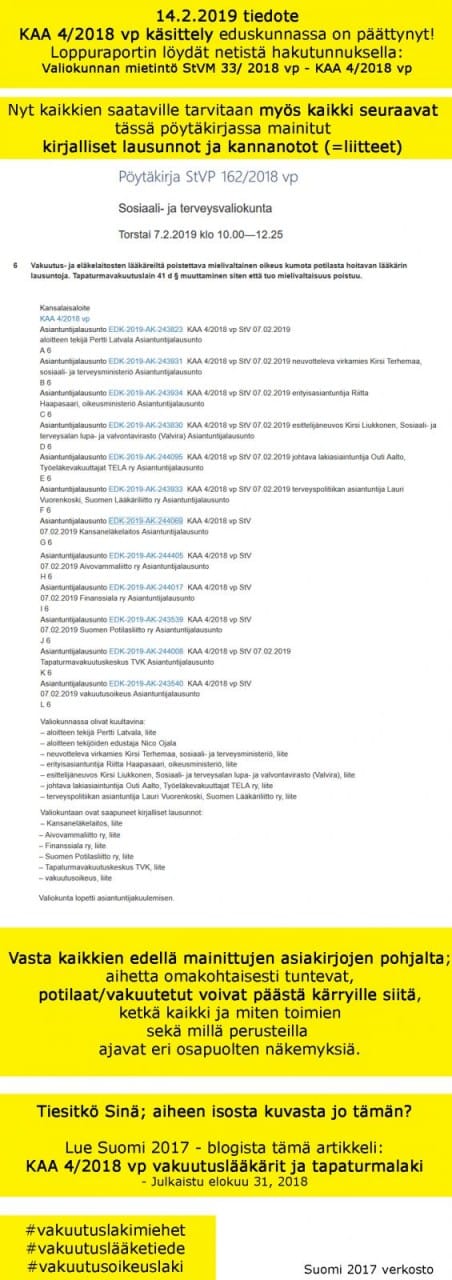 Muistilista lausunnoista valiokunnan mietinnön ymmärtämiseksi.