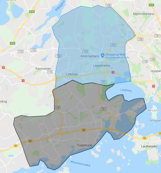 Woltin kuljetusalue ulottuu Tapiolan ja Matinkylän lisäksi myös Leppävaaran alueelle.