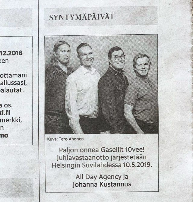 Gasellit saivat onnentoivotuksen Hesarin kautta.