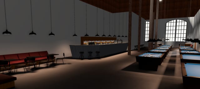 Havainnekuva elokuussa avautuvasta Pop up Corona Baari & Biljardista.