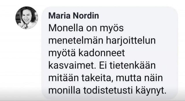 Kuvakaappaus vanhasta yksityisviestistä. Keskustelu liittyy DNRS-menetelmään, ei Nordinin nykyisin harjoittamaan Free to Heal -menetelmään.