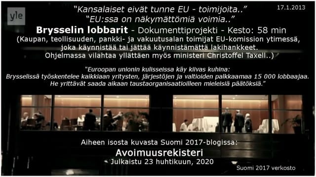 EU:n avoimuusrekisterilainsäädäntö Suomeen 2021?