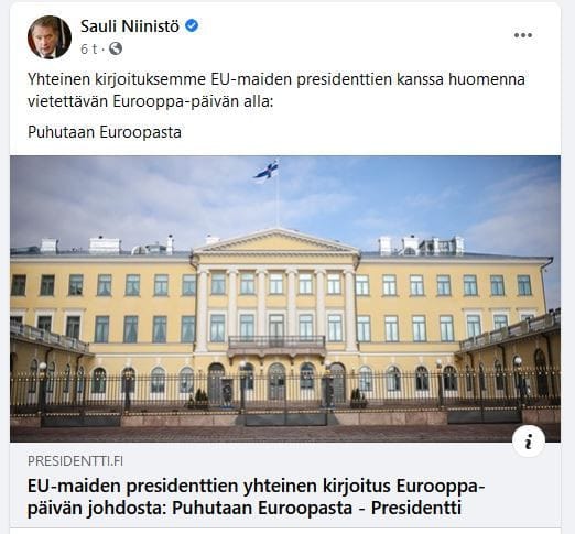 Kuvan kaappaus tasavallan presidentin facebookista.